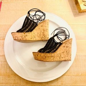 Gianvito Rossi crocheted ankle wrap platform wedge